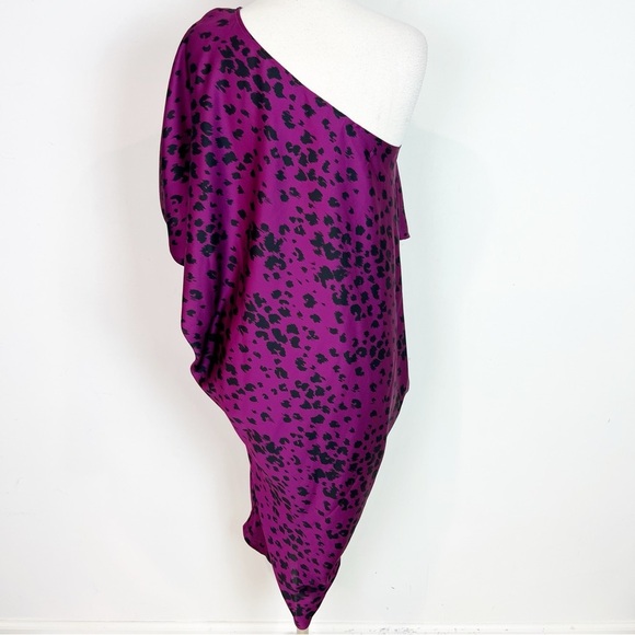 TRINA TURK PURPLE BLACK ANIMAL PATTERN ONE SHOULDER DRESS WOMENS SMALL - Picture 5 of 9